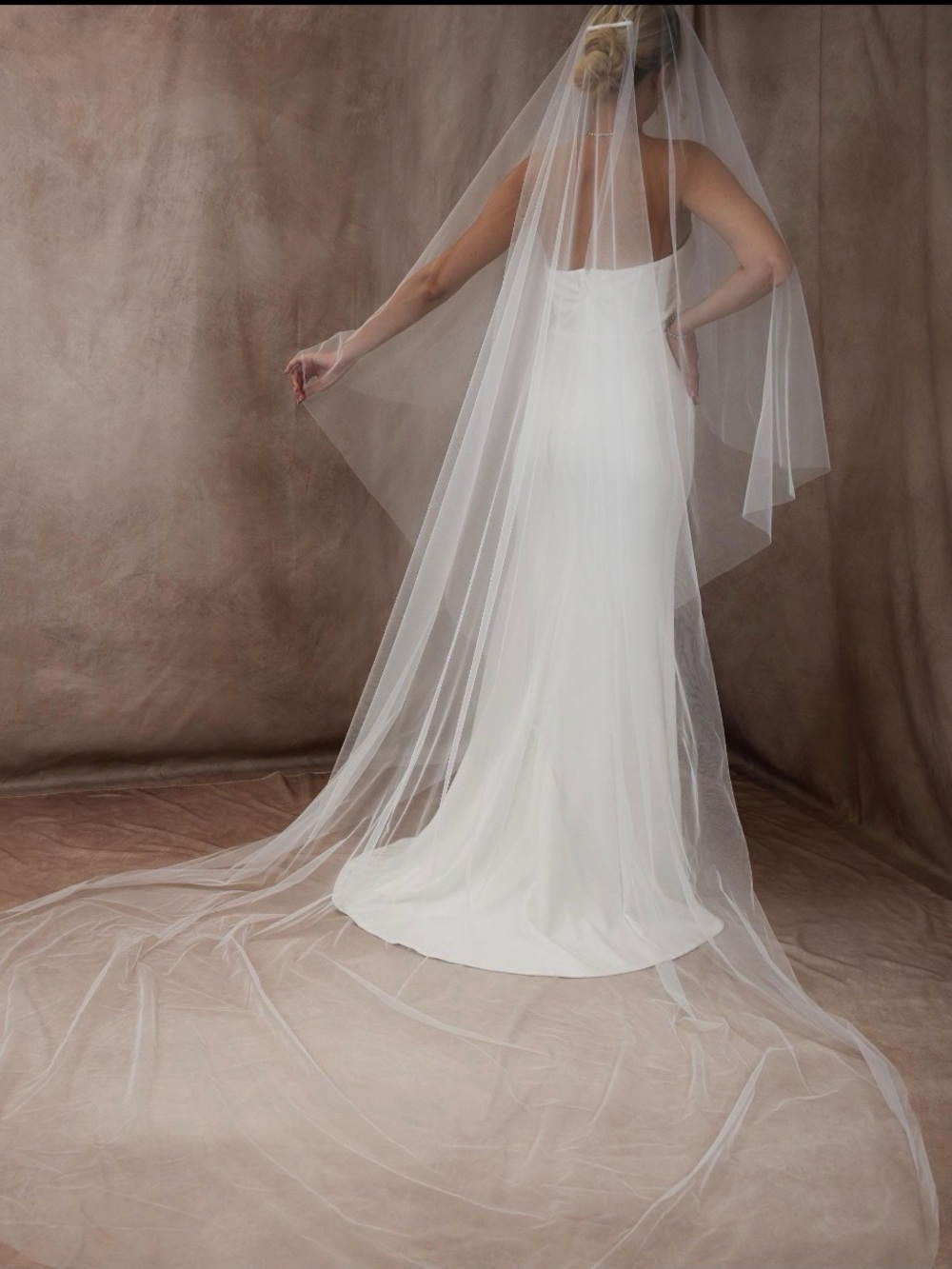 White Bridal Veil - Cathedral Length with Blusher - Soft French Tulle